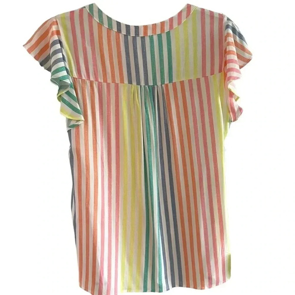 Vertical Stripe Multicolored Ruffle Blouse - Picture 4 of 6